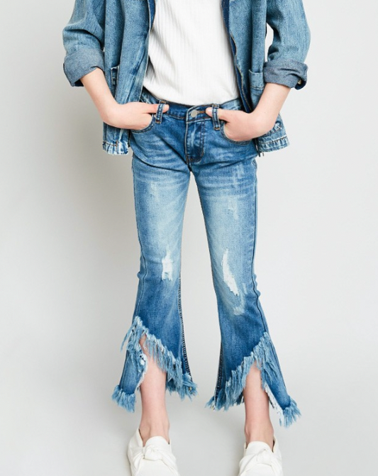 Penny Frayed Denim Flare Jeans