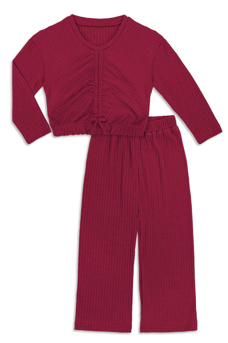 Marley Ribbed Ruched Top - Burgundy