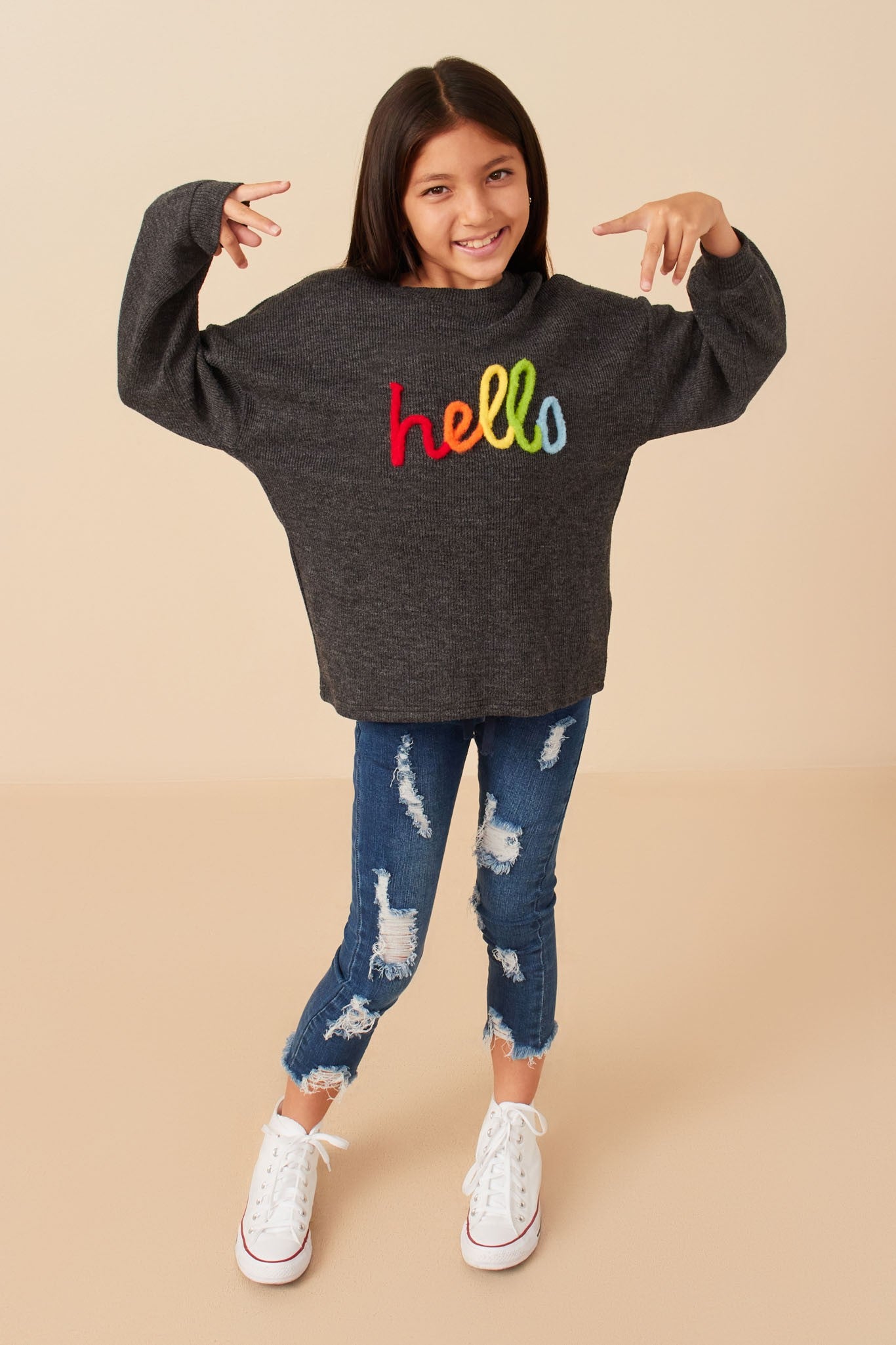 Hello Embroidered Sweater