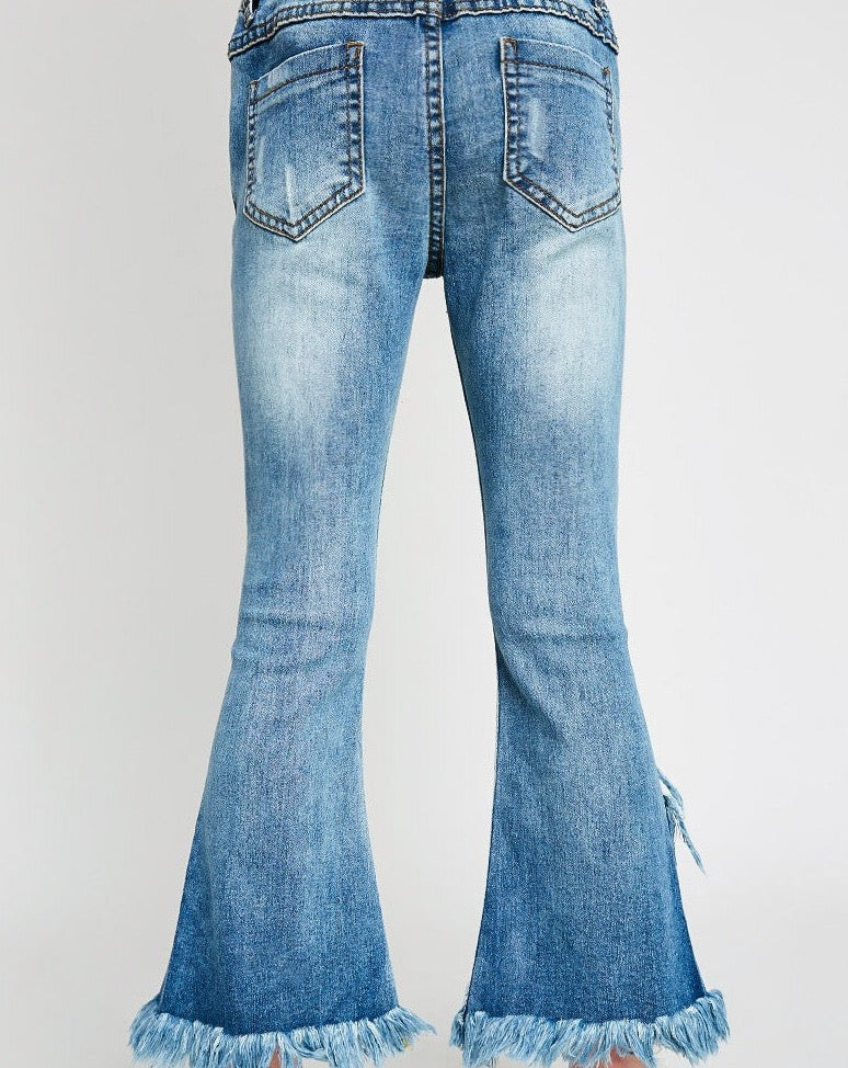 Frayed Denim Flare Jeans