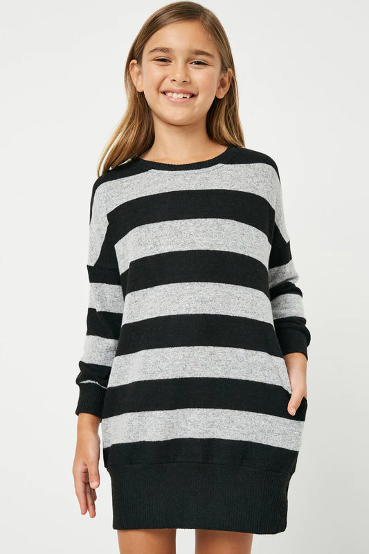 Avery Striped Knit Dress - Black