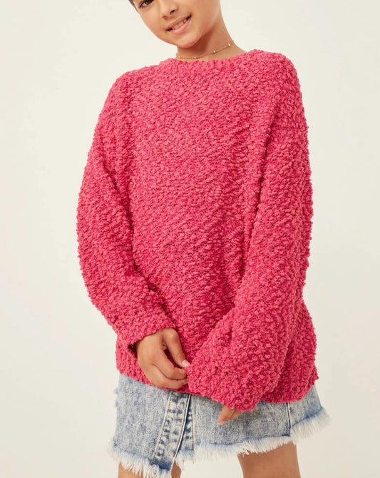 Brittany Popcorn Sweater - Fuchsia