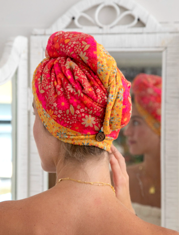 Hair Towel Wrap - Cranberry Wildflowers