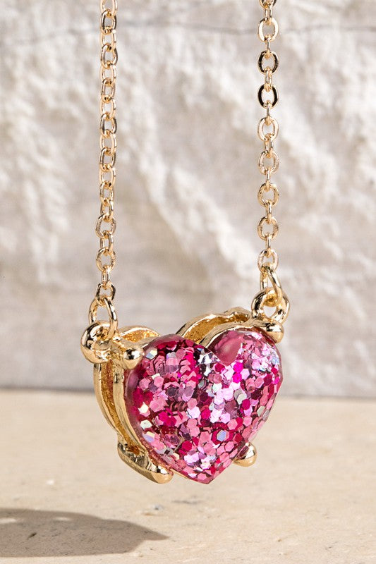 Glitter Heart Necklace - 3 Colors