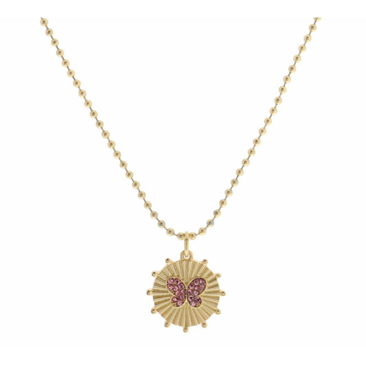 Gold Disk Butterfly Necklace