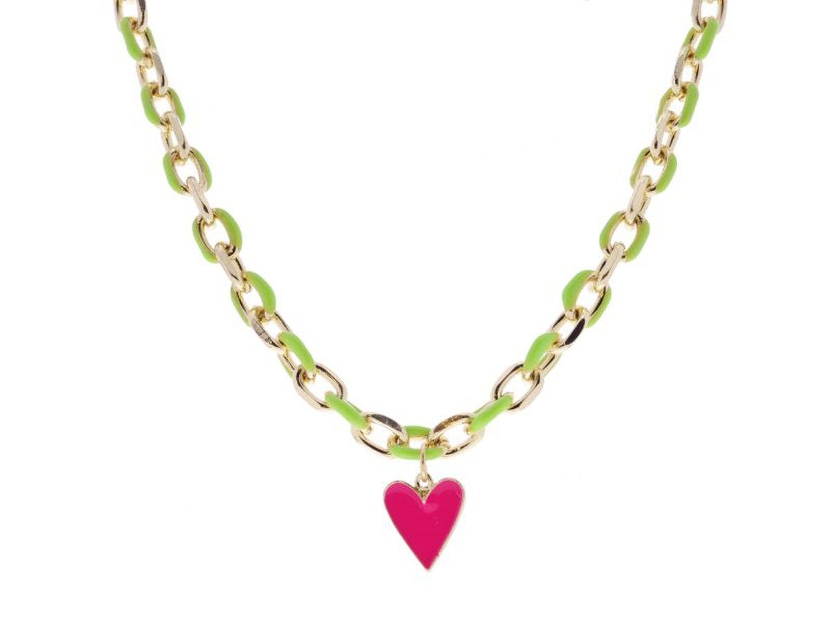 Enamel Chain Heart Necklace